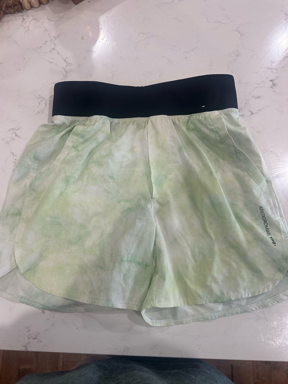 abercrombie kids Light Green Tie-Dye Athletic Shorts with Black Waistband